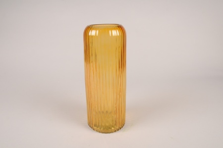 Vase en verre strié ambre D10cm H25cm