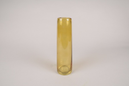 Vase soliflore en verre jaune D7cm H23.5cm