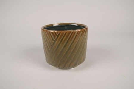 Cache-pot en céramique marron et vert D12cm H10.5cm