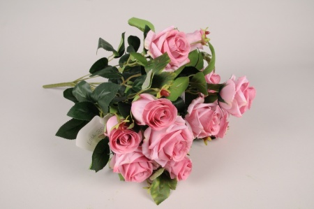 Bouquet de roses artificielles roses H49cm