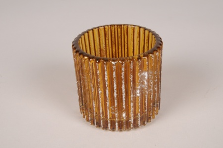Photophore en verre givré ambre D7cm H6.5cm
