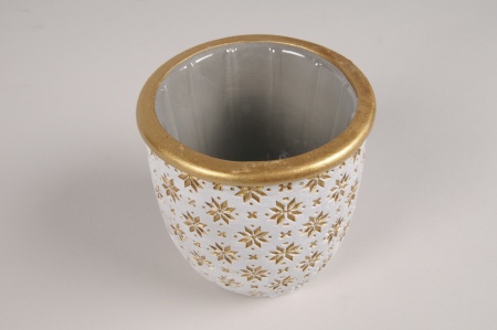 Cache-pot en béton or motifs flocons D11cm H10.5cm