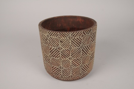 Cache-pot en béton marron à motifs D19cm H18cm