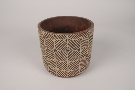 Cache-pot en béton marron à motifs D17cm H15.5cm