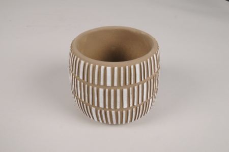 Cache-pot en béton blanc et beige D18cm H14.5cm