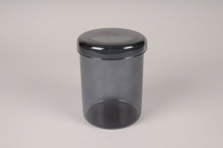 Bocal en verre noir avec couvercle D12cm H16cm