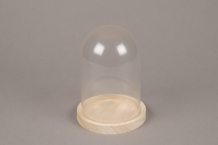 Cloche en verre avec plateau bois D7.5cm H9cm
