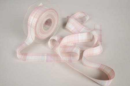 Ruban tissu écossais rose et blanc 25mm x 15m