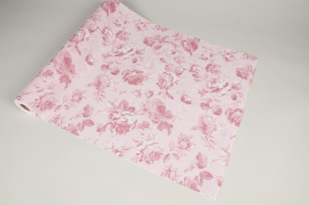 Tissu rose pastel motif fleur 48cm x 5m