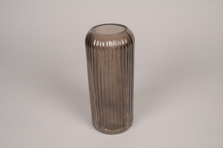 Vase en verre strié gris D8.5cm H20cm