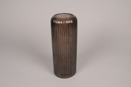Vase en verre strié gris D9.5cm H25cm