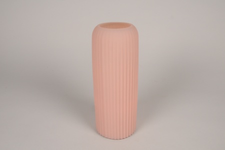 Vase en verre strié rose mat D9.5cm H25cm