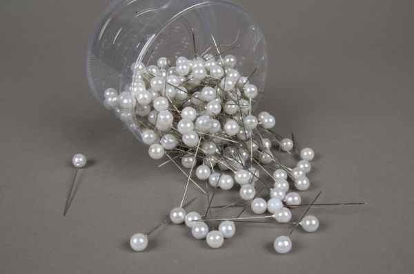 Bote de 250 perles blanches sur pingle 10x60mm