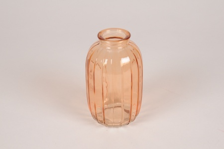 Vase bouteille en verre rose D7cm H12cm