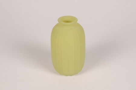 Vase bouteille en verre vert olive mat D7cm H12cm