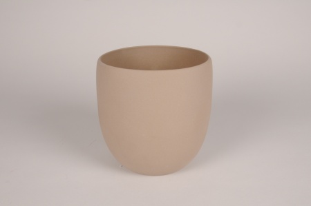 Cache-pot en terre cuite taupe D14.5cm H14.5cm