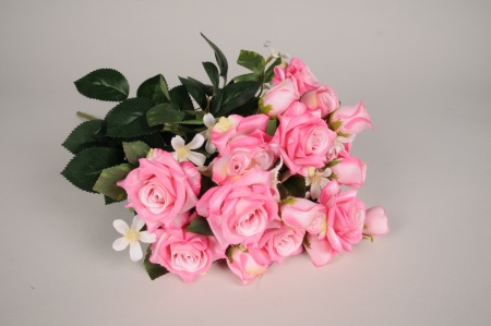 Bouquet de roses artificielles roses H52cm