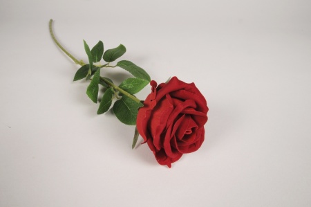 Rose artificielle velours rouge H62cm