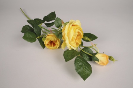 Rose artificielle ramifiée jaune H70cm
