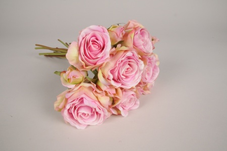 Bouquet de roses artificielles roses H32cm