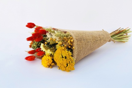 Bouquet de fleurs séchées jaunes et orange H48cm