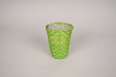 Cache-pot en osier vert D11.5cm H14cm