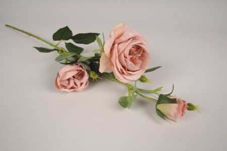 Rose artificielle ramifiée rose H70cm