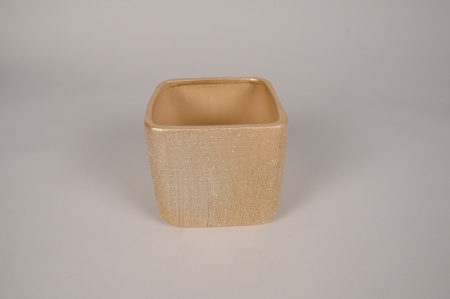 Cache-pot en céramique or 13x13cm H12cm