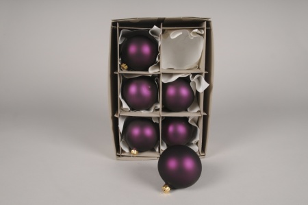 Boîte de 6 boules en verre violet D8cm