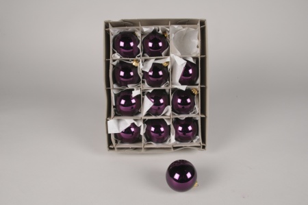 Boîte de 12 boules en verre violet D6cm