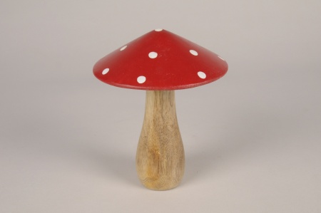 Champignon en bois rouge et blanc H15.5cm