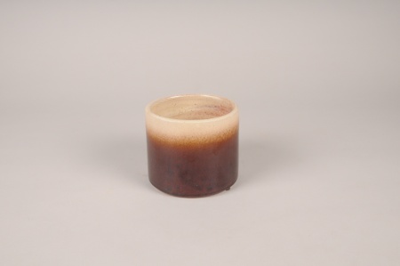 Cache-pot en céramique émaillée beige et marron D12.5cm H11cm