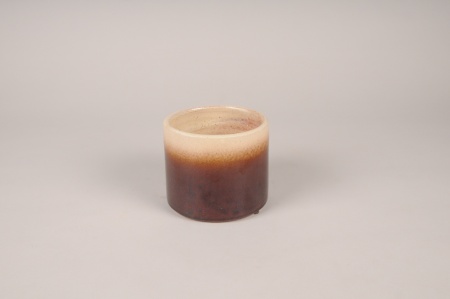 Cache-pot en céramique émaillée beige et marron D12.5cm H11cm