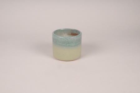 Cache-pot en céramique émaillée bleu et vert D13cm H11cm
