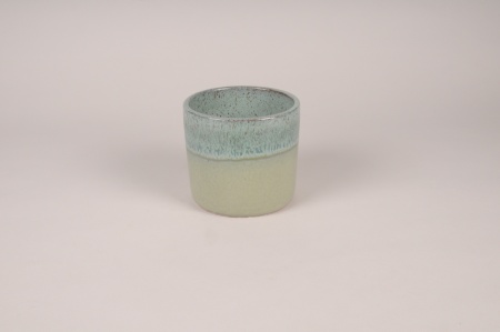 Cache-pot en céramique émaillée bleu et vert D14cm H13cm