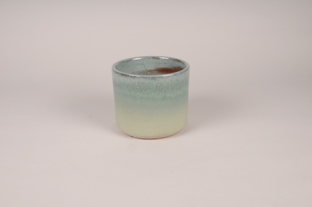 Cache-pot en céramique émaillée bleu et vert D15.5cm H13.5cm