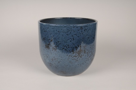 Cache-pot en céramique émaillée bleu nuit D16cm H13cm
