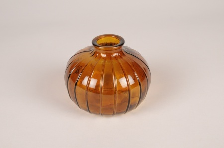 Vase bouteille en verre ambre D10.5cm H8.5cm