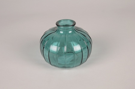 Vase bouteille en verre bleu D10.5cm H8.5cm