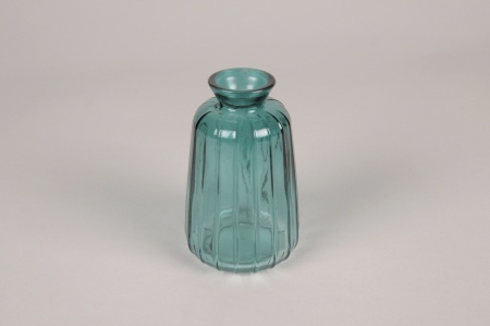Vase bouteille en verre bleu D6.5cm H11cm