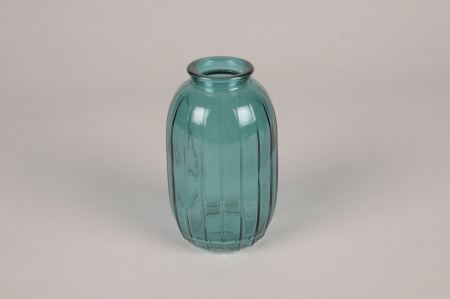 Vase bouteille en verre bleu D7cm H12cm