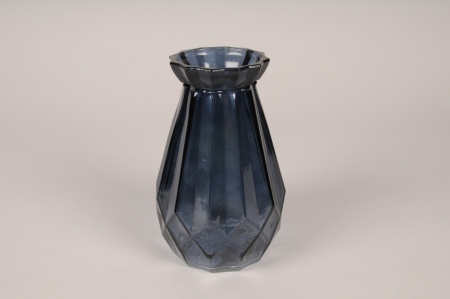 Vase bouteille en verre bleu foncé D11.5cm H17cm
