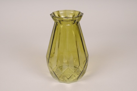 Vase bouteille en verre vert D11.5cm H17cm
