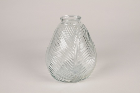 Vase en verre feuille D14cm H16cm