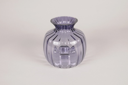 Vase en verre strié violet D13cm H13cm