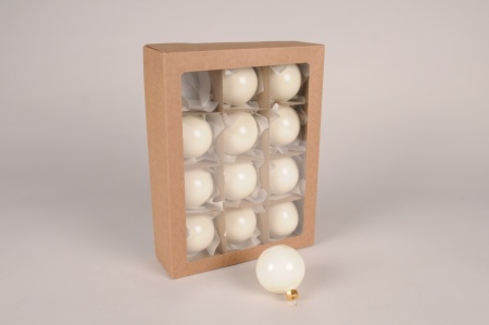 Boîte de 12 boules en verre brillant blanc D6cm