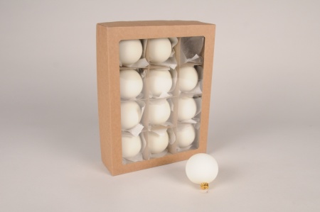 Boîte de 12 boules en verre mat blanc D6cm
