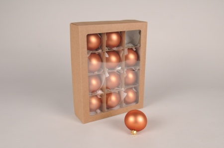 Boîte de 12 boules en verre mat cuivre D6cm
