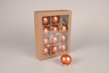 Boîte de 12 boules en verre mat cuivre D6cm