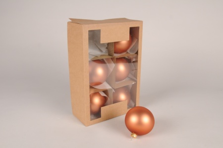 Boîte de 6 boules en verre mat cuivre D8cm